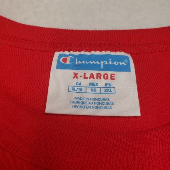 Champion Shirt Mens Extra Large Short Sleeve Pullover Cotton Red Crew Neck Long - Picture 3 of 14